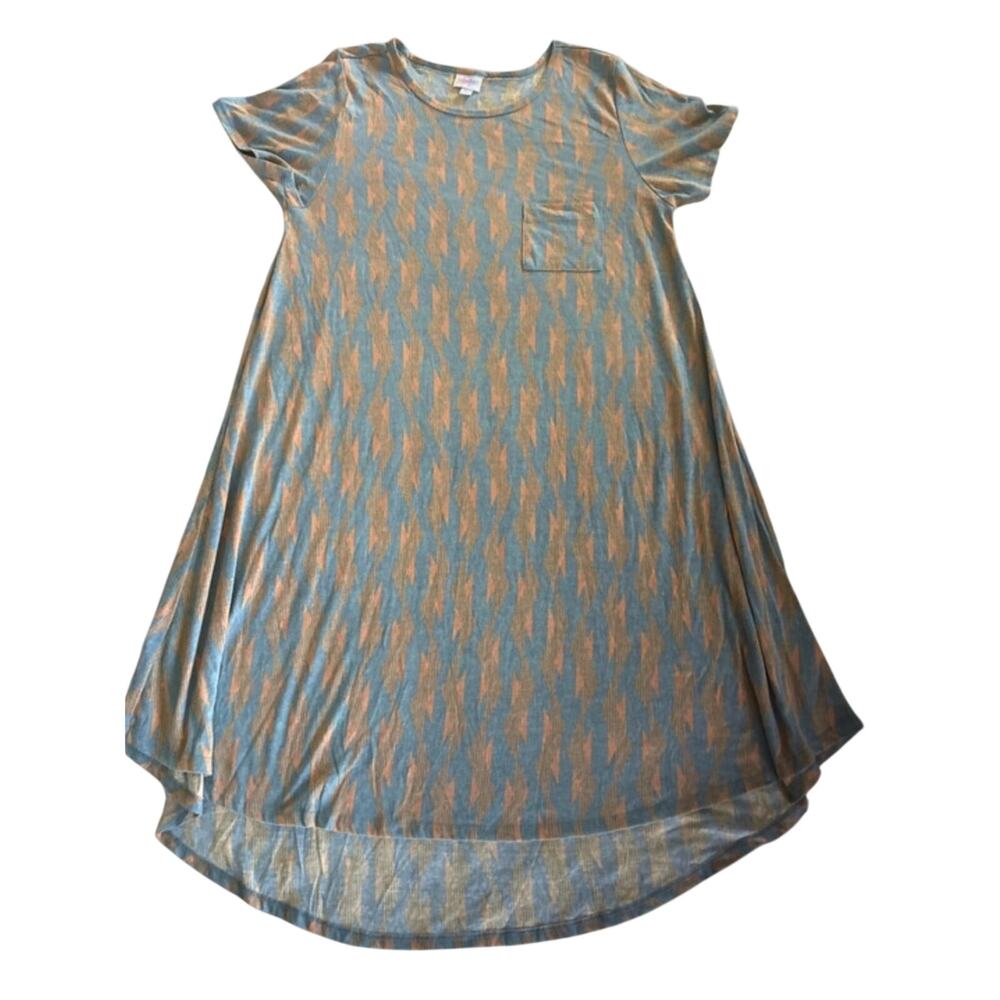 LuLaRoe Blue and Peach Patterned Pocket Tunic